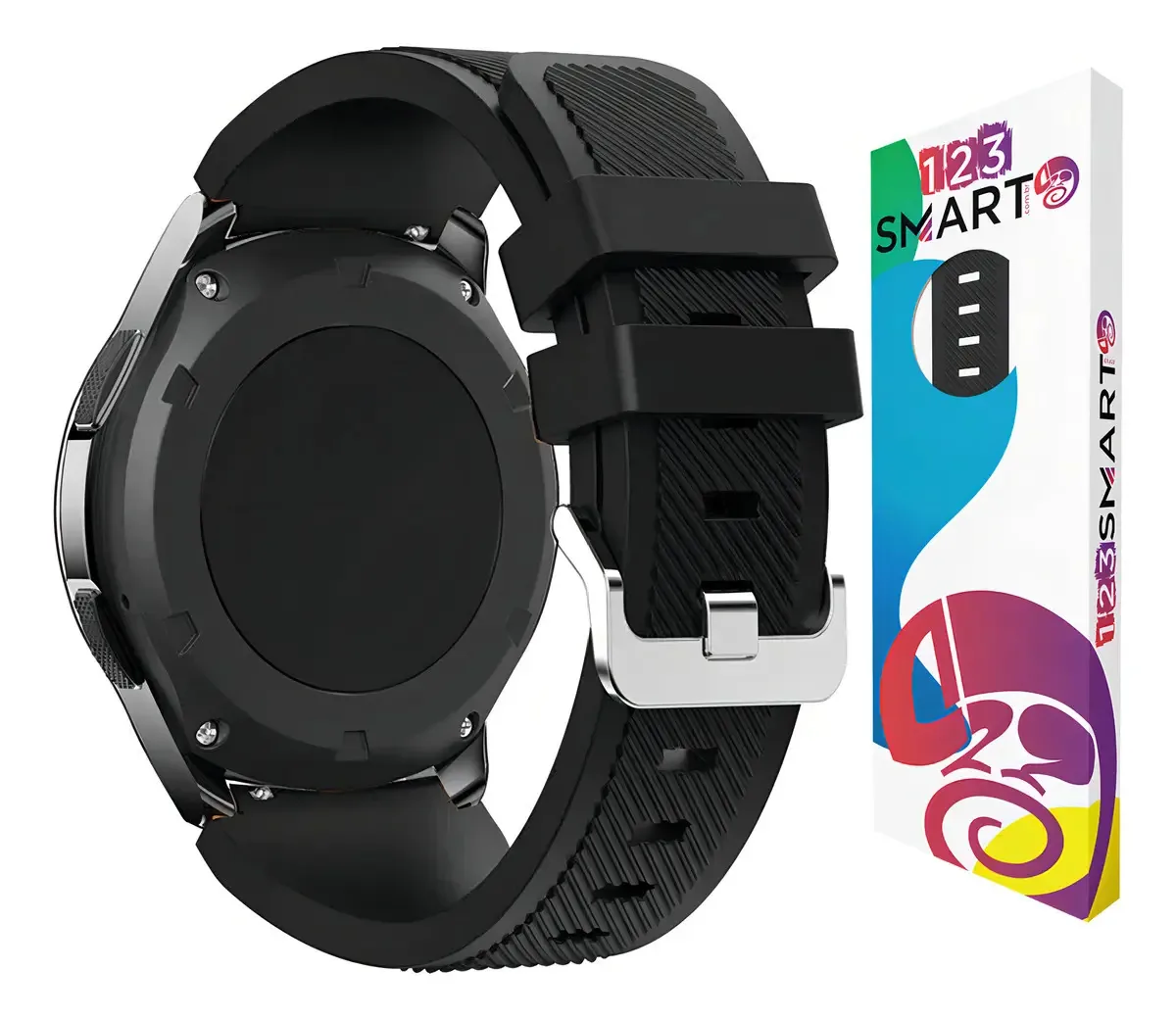 Pulseira de Silicone 123Smart Preta com Fivela para Smartwatches de 22mm