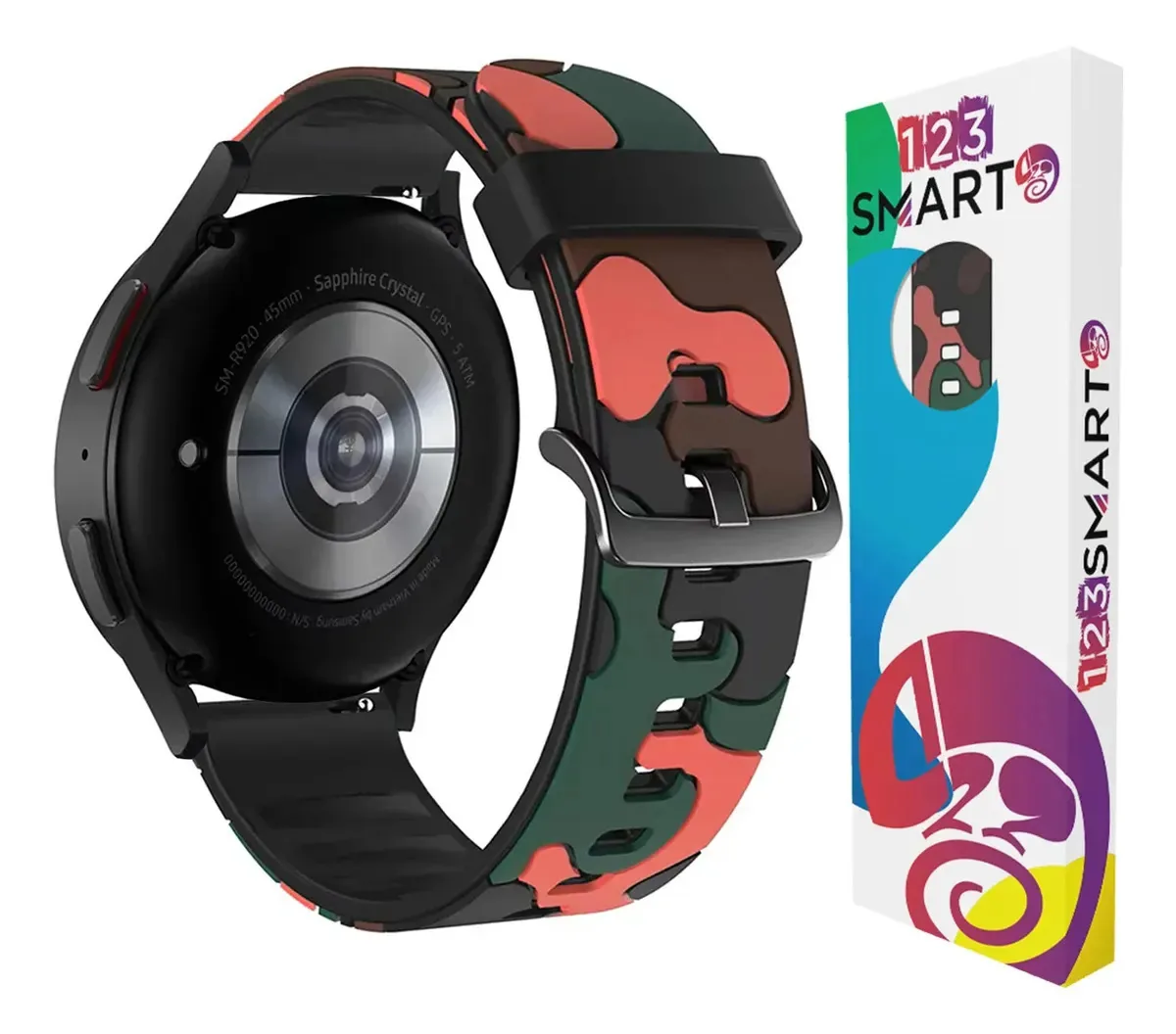 Pulseira Esportiva de Silicone 123smart Vermelha Camuflada para Smartwatches 20mm