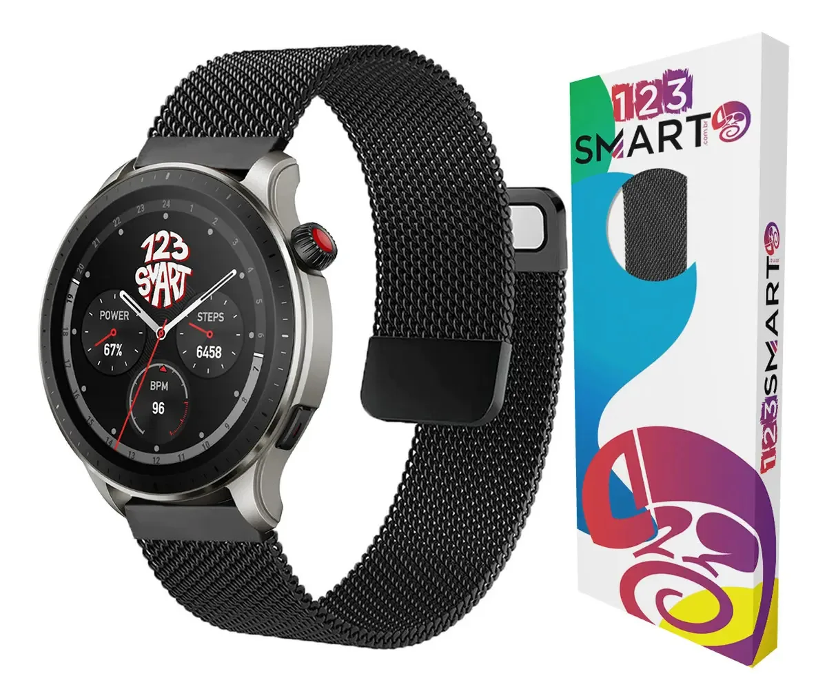 Pulseira Milanese Dupla 123Smart de Aço Preta 22mm para Smartwatches Amazfit