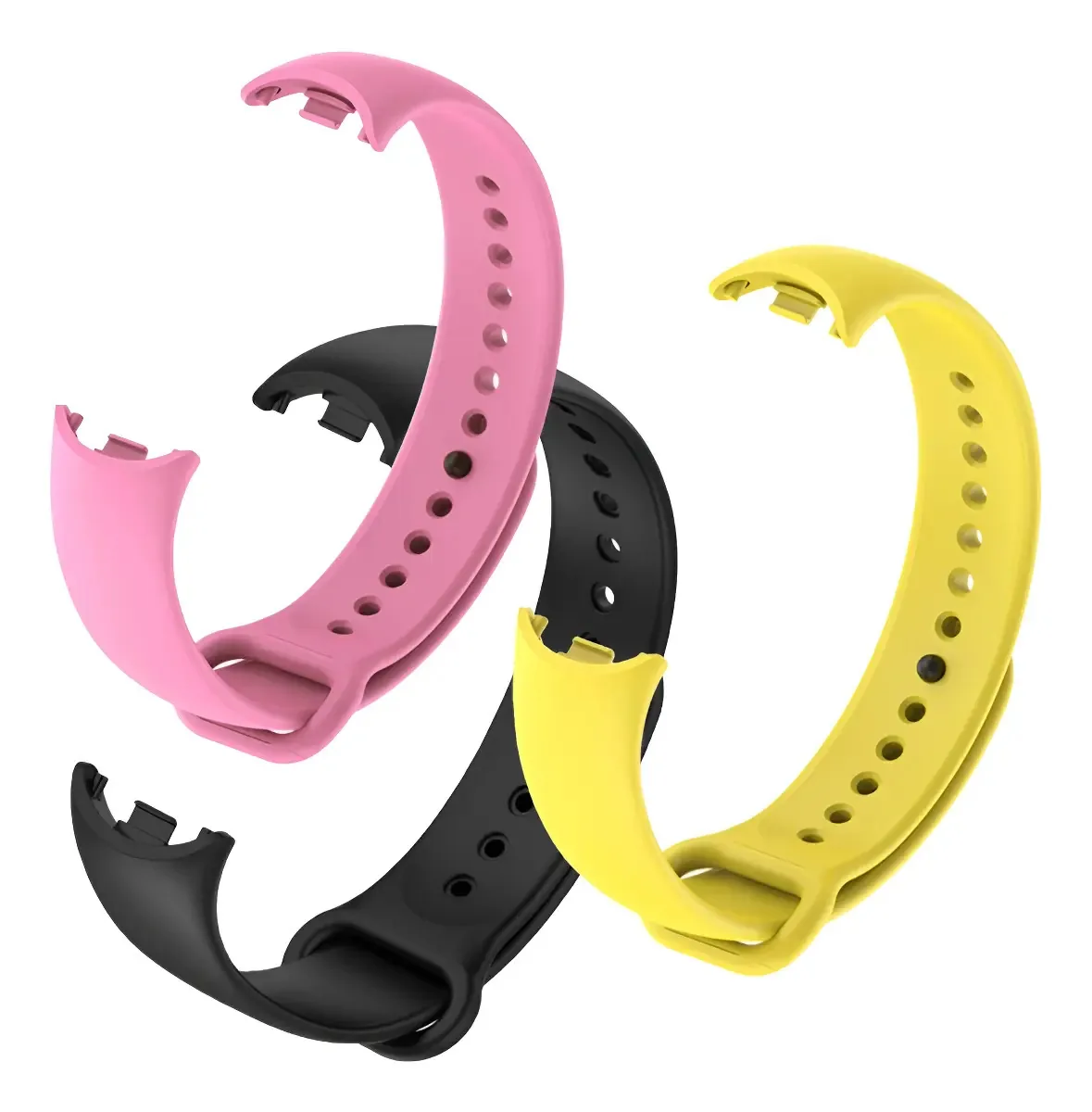 Kit 3 Pulseiras Silicone Cores Vivas Para Xiaomi Band 8 Cor RosaAmareloPreto