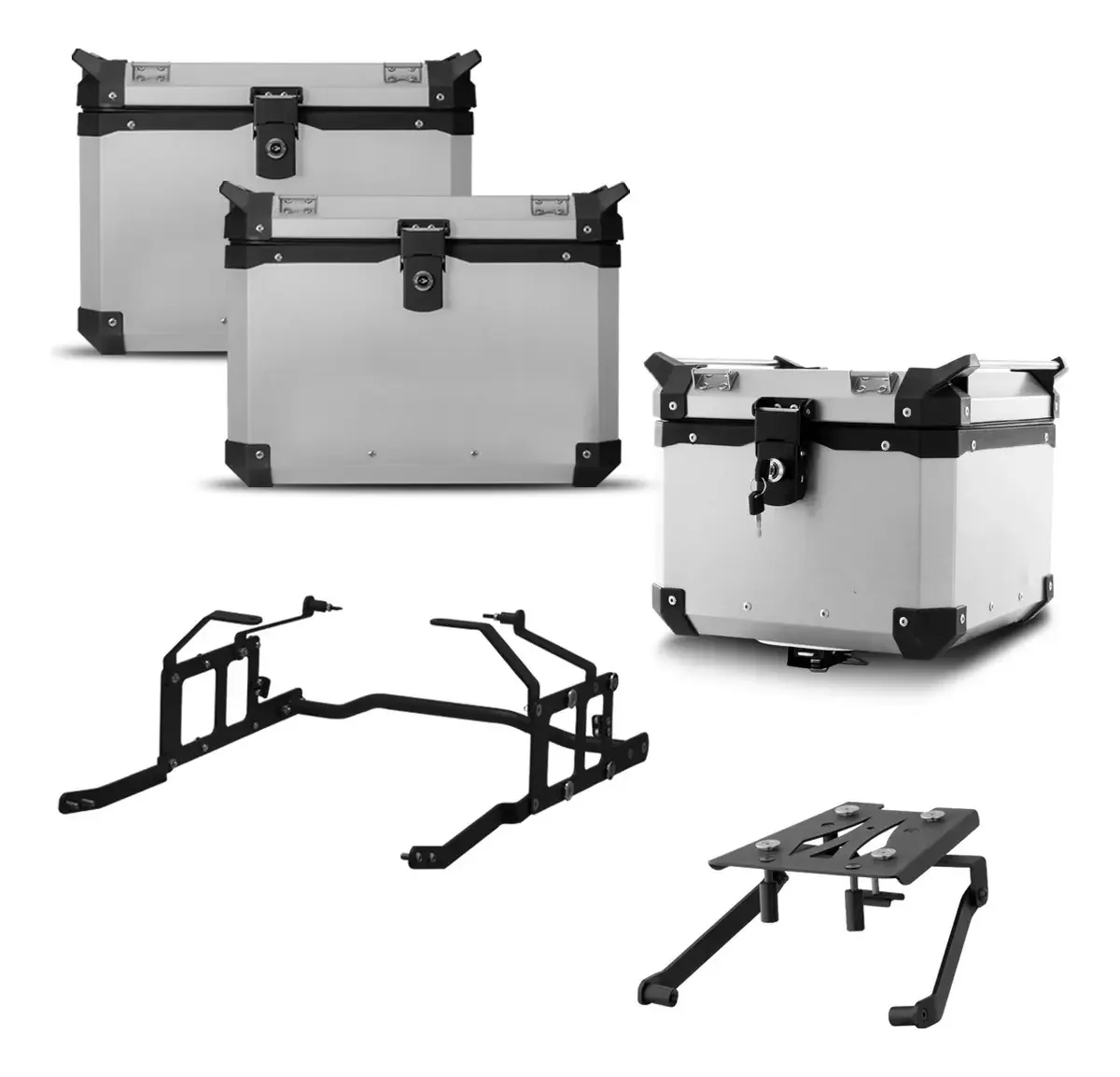 Kit Completo Baús 35/33l Super Adventure Suzuki Dl 650 Cor Alumínio Escovado