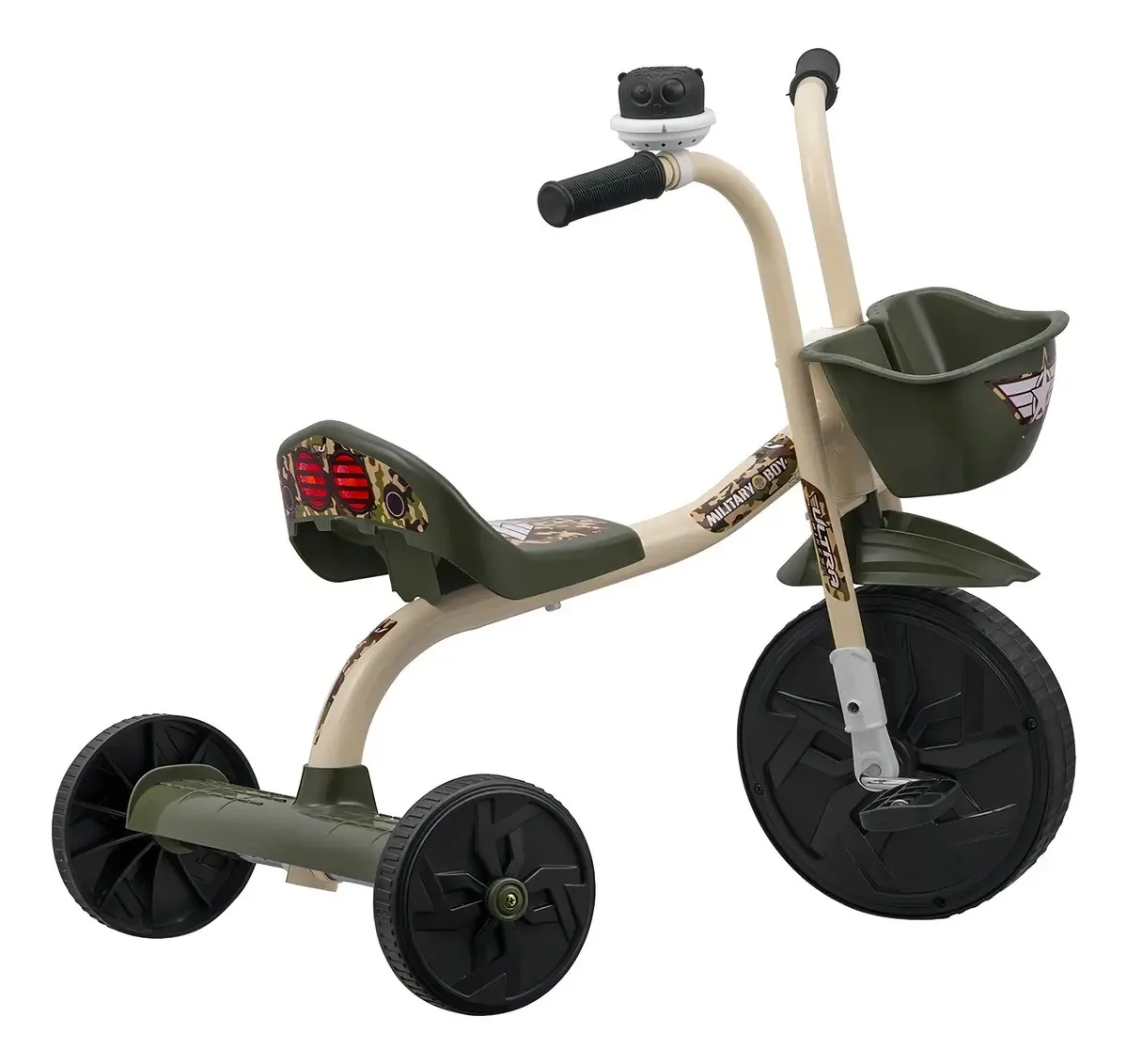 Triciclo Infantil Pro Tork Militar com Cesto para Crianças de 1.5 a 4 Anos