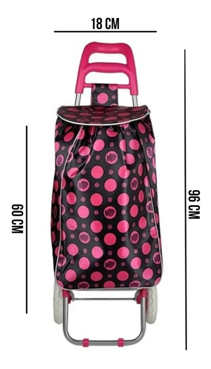 Carrinho De Compras Feira Dobrável C/ Rodas Suporta 30 Kg Cor Pink/preto