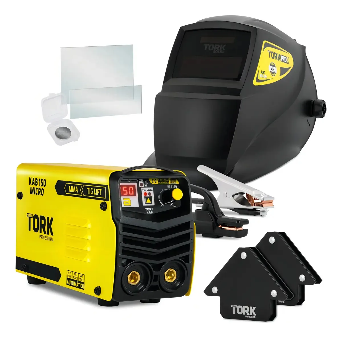 Máquina De Solda + Mascara De Solda +4 Esquadros Magnético Cor Amarelo Frequência 60hz Bivolti