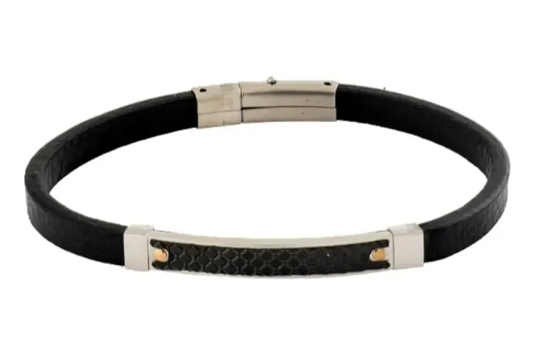 Bracelete Couro Placa Riscada