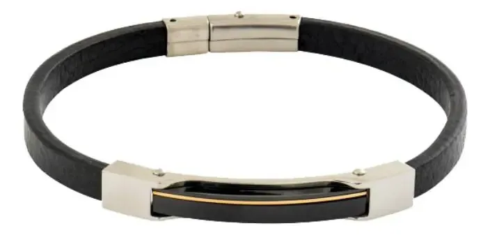Bracelete Couro Placa Riscada Rose