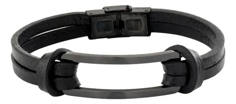 Pulseira Couro Vazada Black