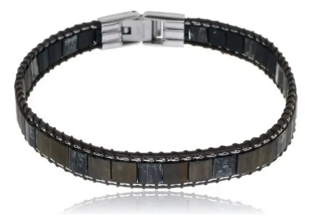 Bracelete Rosso Aço 21cm Gomos Quadrados Amadeirados