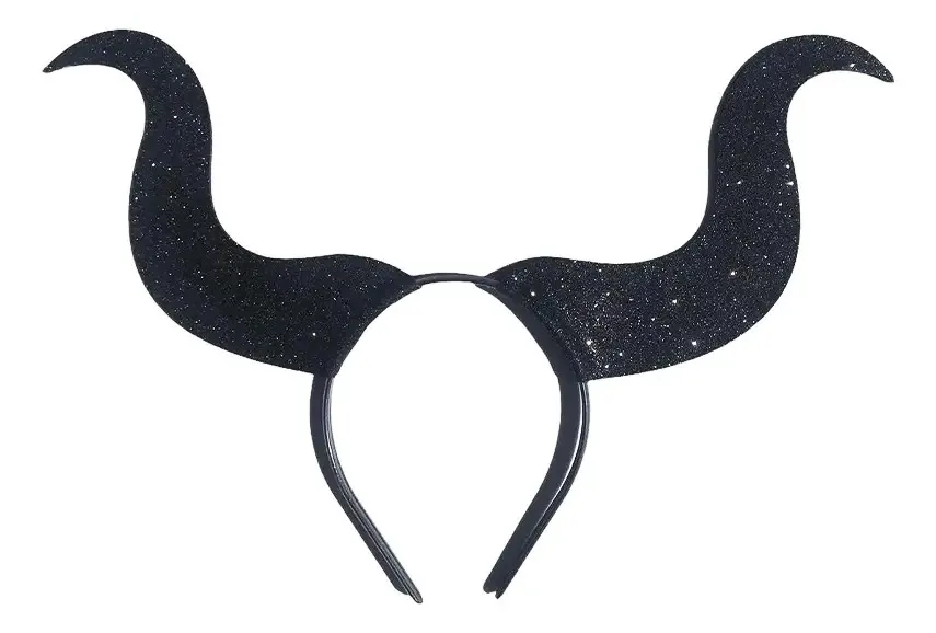 Tiara Chifre Malévola Glítter Halloween Acessório Fantasia