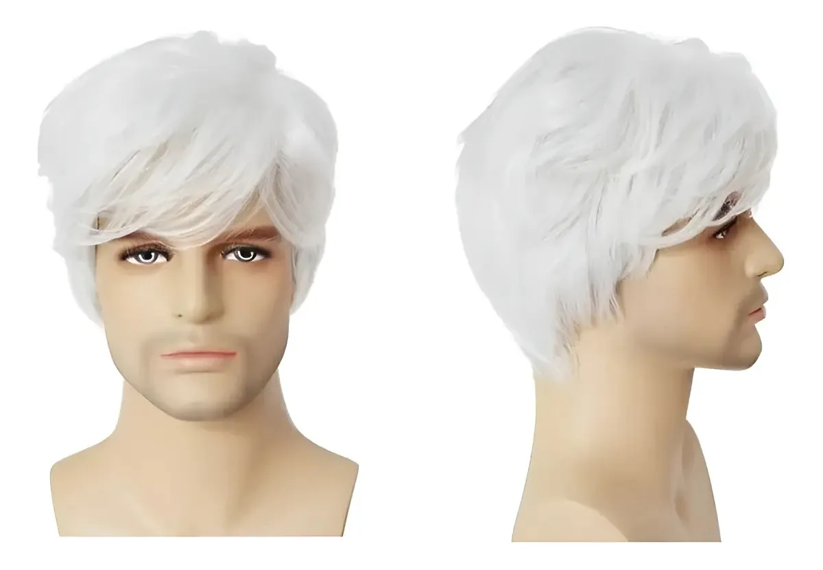 Peruca Masculina Curta Cosplay Anime Branca Festas