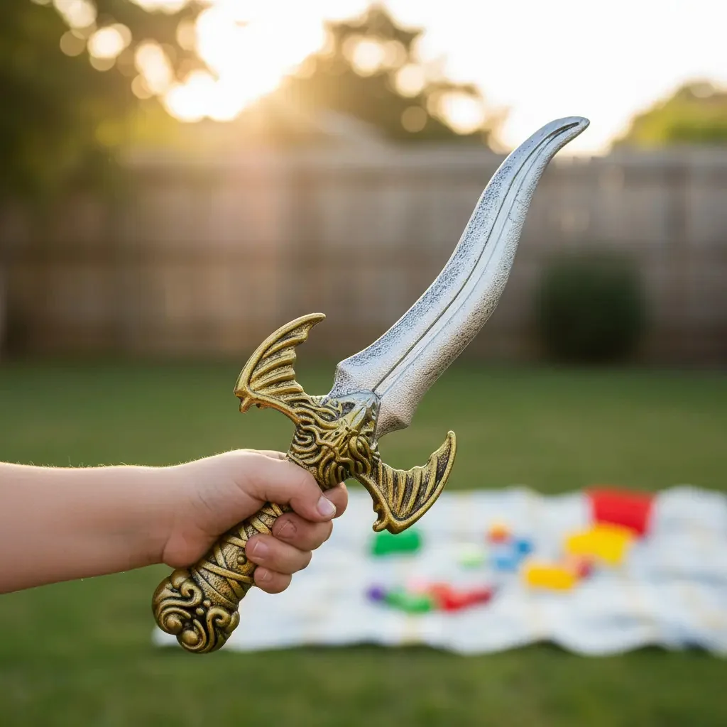 Adaga Viking Medieval de Brinquedo 39cm Plástico Dourado Prata Pink Flamingo