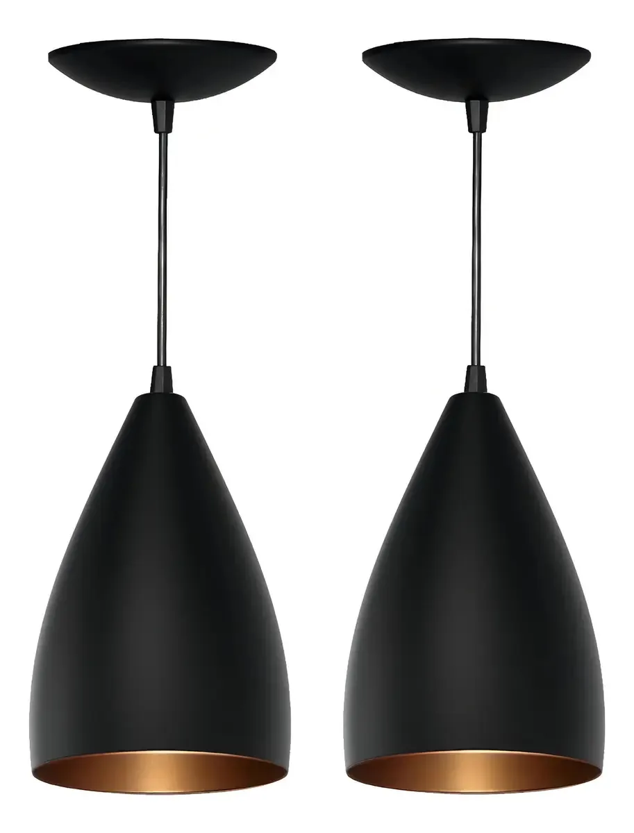 Kit 2 Luminarias Pendente Bala - Preto Fosco / Bronze