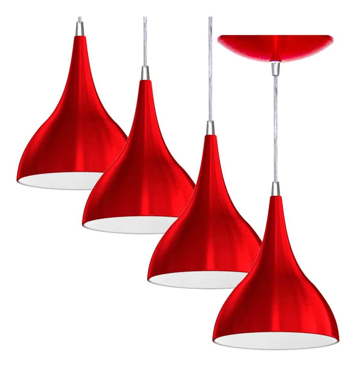 Kit 4 Luminarias Pendente Gota - Vermelho Metálico / Branco