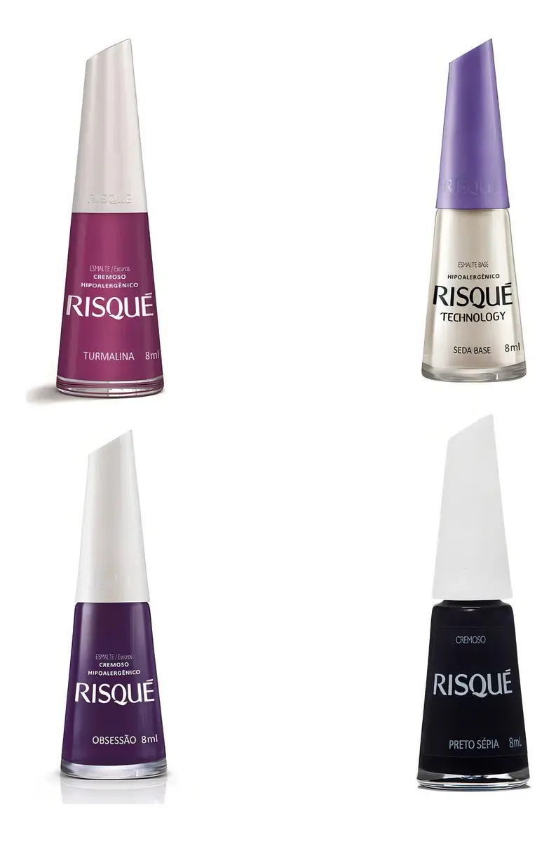 4 Esmaltes Para Unhas Risqué Cremoso Tons Escuros 8ml