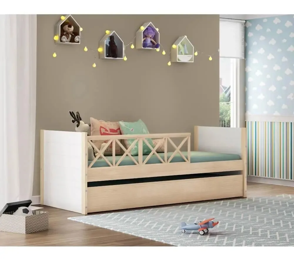 Bicama Infantil Garden Com Grades Natural/branco - Casatema