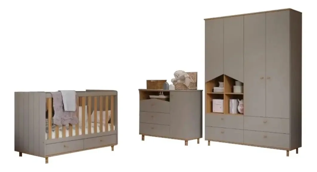 Quarto De Bebê Completo Sweety Com Cômoda Berço E Guarda