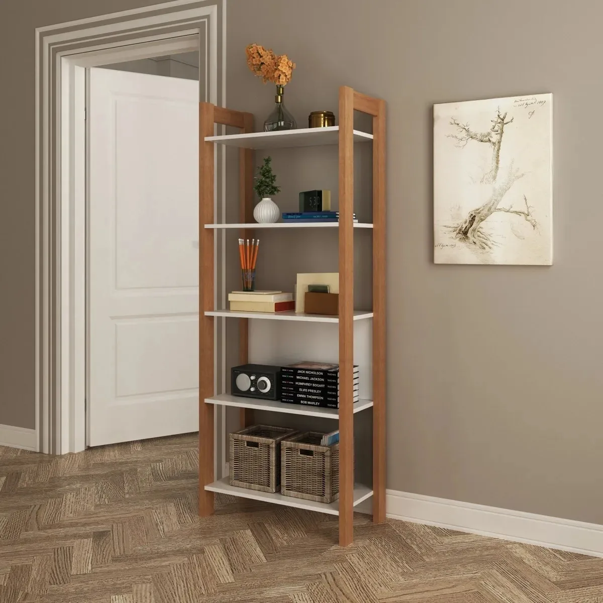 Estante Para Livros 5 Prateleiras Az Tecno Mobili Amêndoa/branco