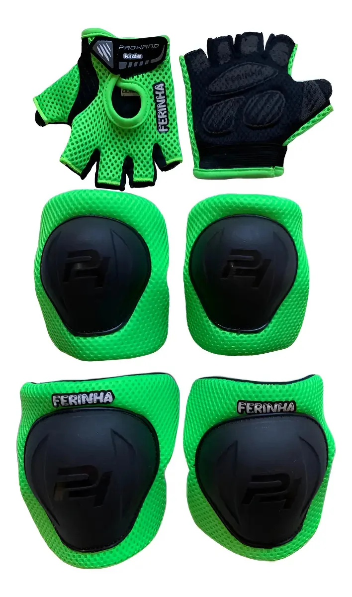 Kit De Proteção Infantil Criança Kids Bike Ferinha Pro Hand Cor Verde E Preto