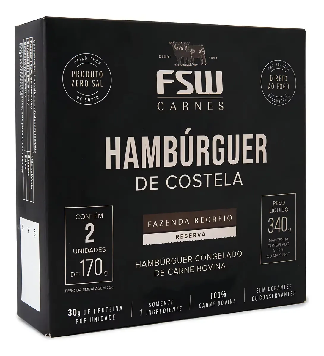 Hamburguer Fsw Costela Bovino 340g