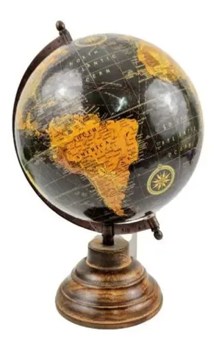 Enfeite Globo Terrestre Decorativo Madeira Marrom 33x22x20cm