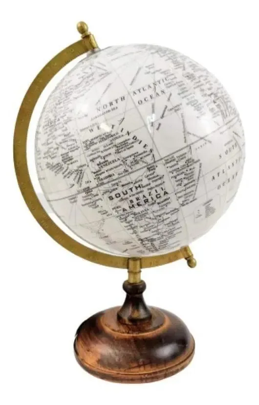 Enfeite Globo Terrestre Decorativo Branco Dourado 32x22x20cm