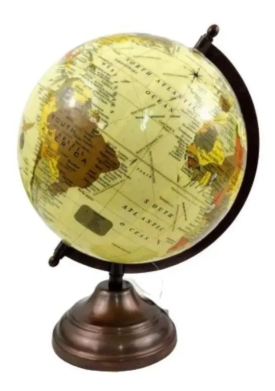 Decoração Globo Terrestre Decorativo Bege Bronze 30x23x20cm