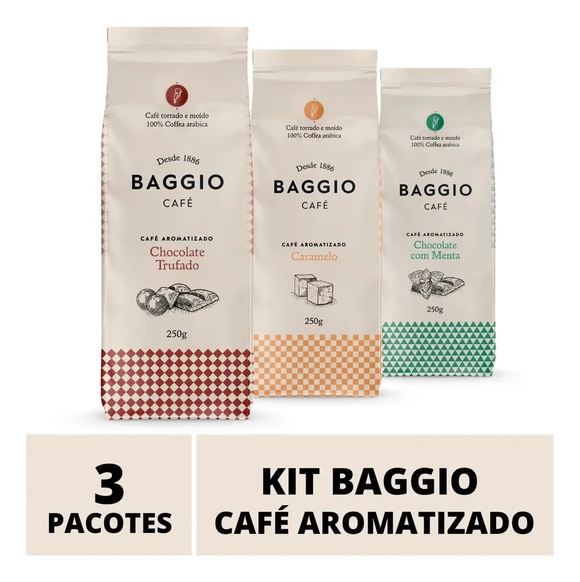 Café Em Pó Baggio - 3 Pacotes - 750g - Café Aromatizado