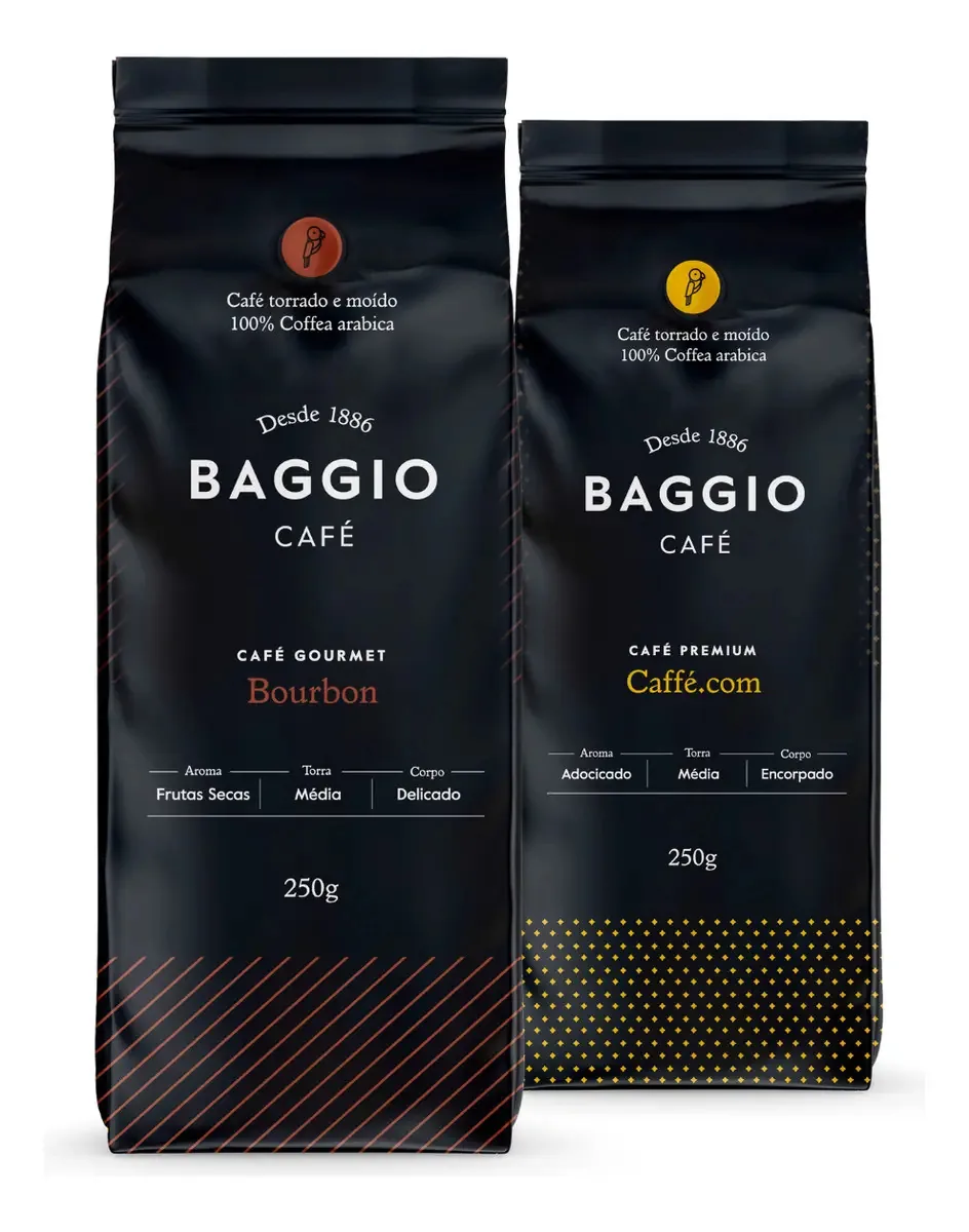 Café Em Pó Baggio, 2 Pacotes de 250g, Café Gourmet Arábica.