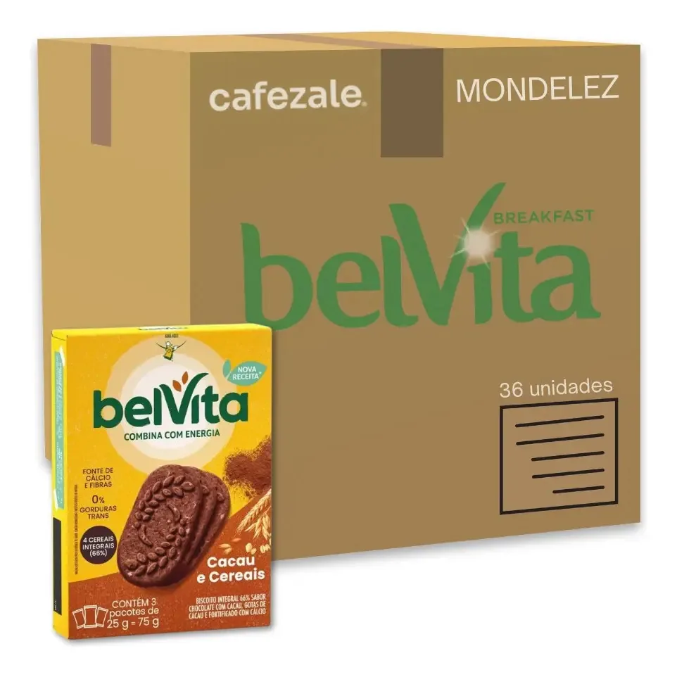 Biscoito Belvita Integral Cacau e Cereais Kit com 36 Unidades