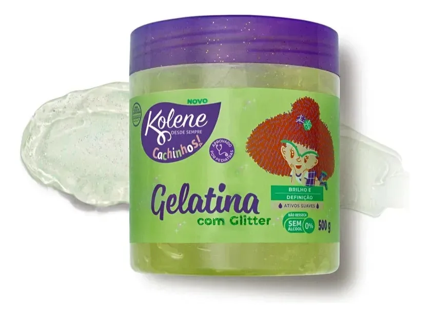 Gelatina Infantil Com Glitter Maçã Verde Kolene Cachinhos Pote 500g