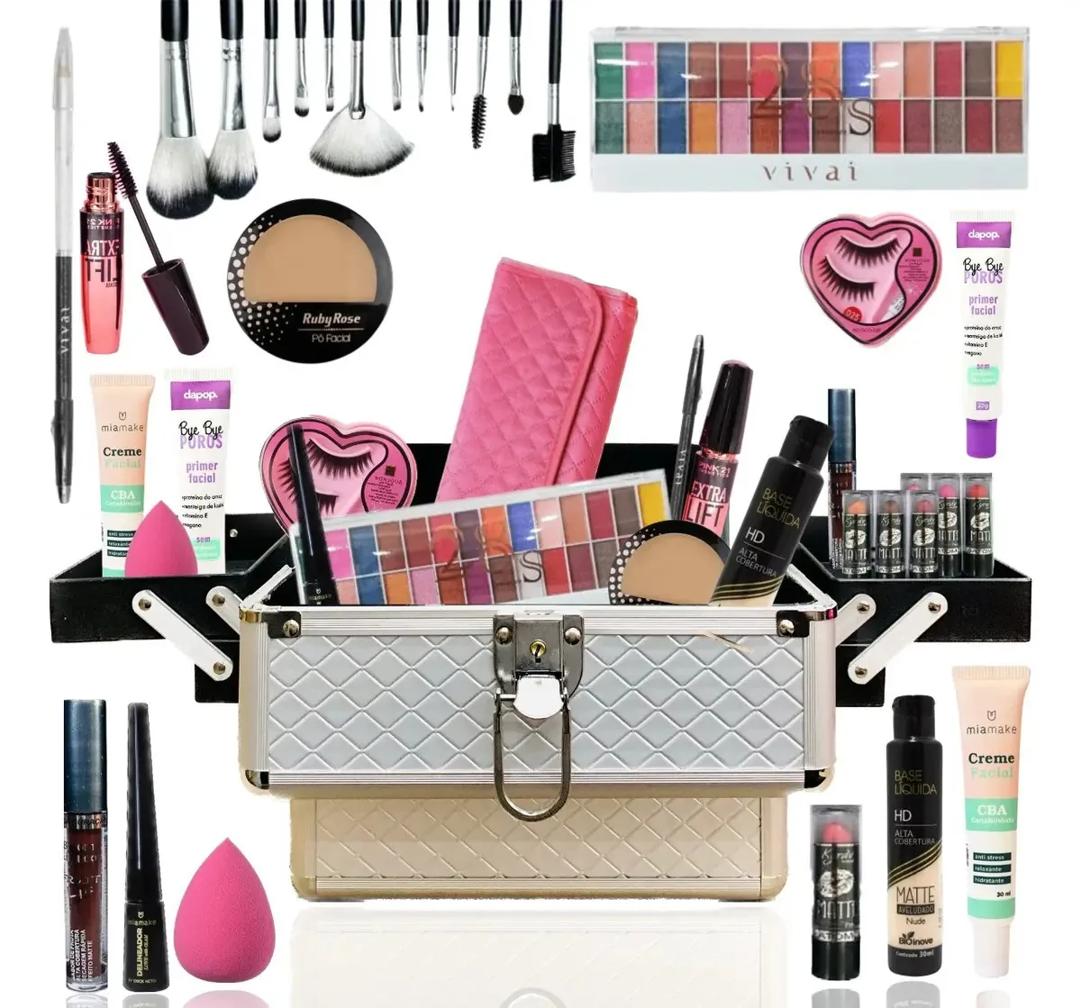 Maleta Kit Maquiagem Infantil Completa Rubys Sombras Esmalte Esponjas Blush Brilho Batom Gloss E + Cor A