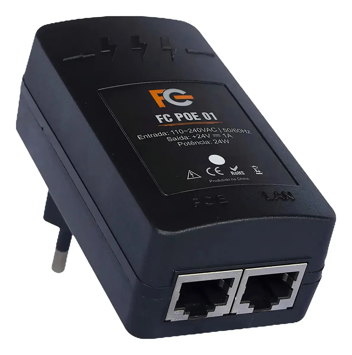 Fonte Poe 24V 1A F&C FC2401PW Alimentação CCTV Redes Antenas