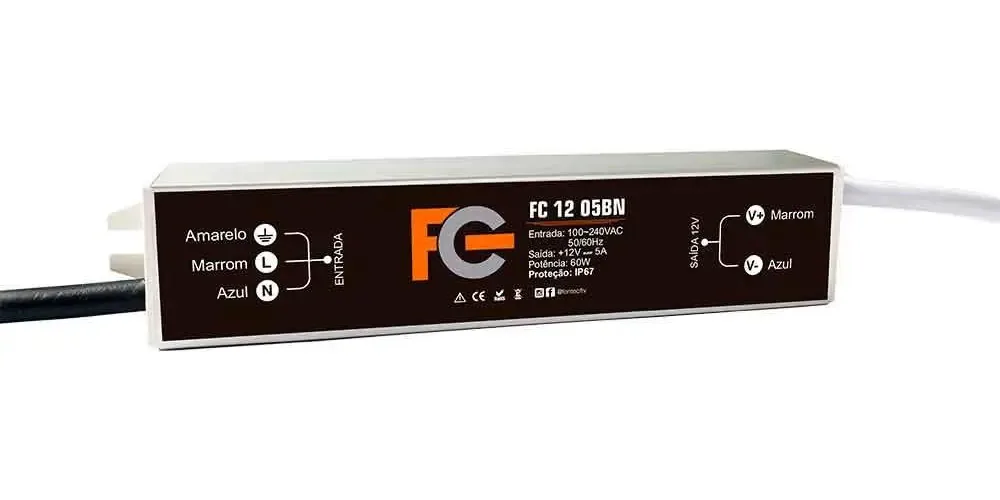 Fonte Blindada Fc Fontes 12v 5a 60w Ip67 Fc1205bn