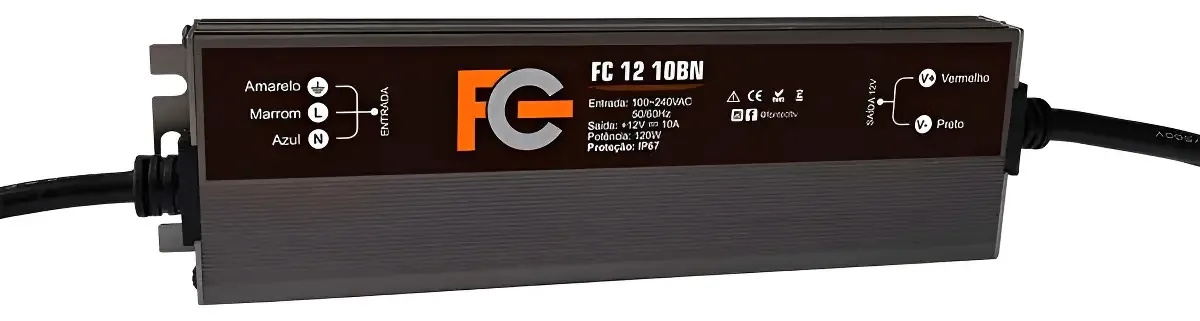 Fonte Chaveada Fc Fontes 12V 10A 120W Blindada IP67 Alumínio