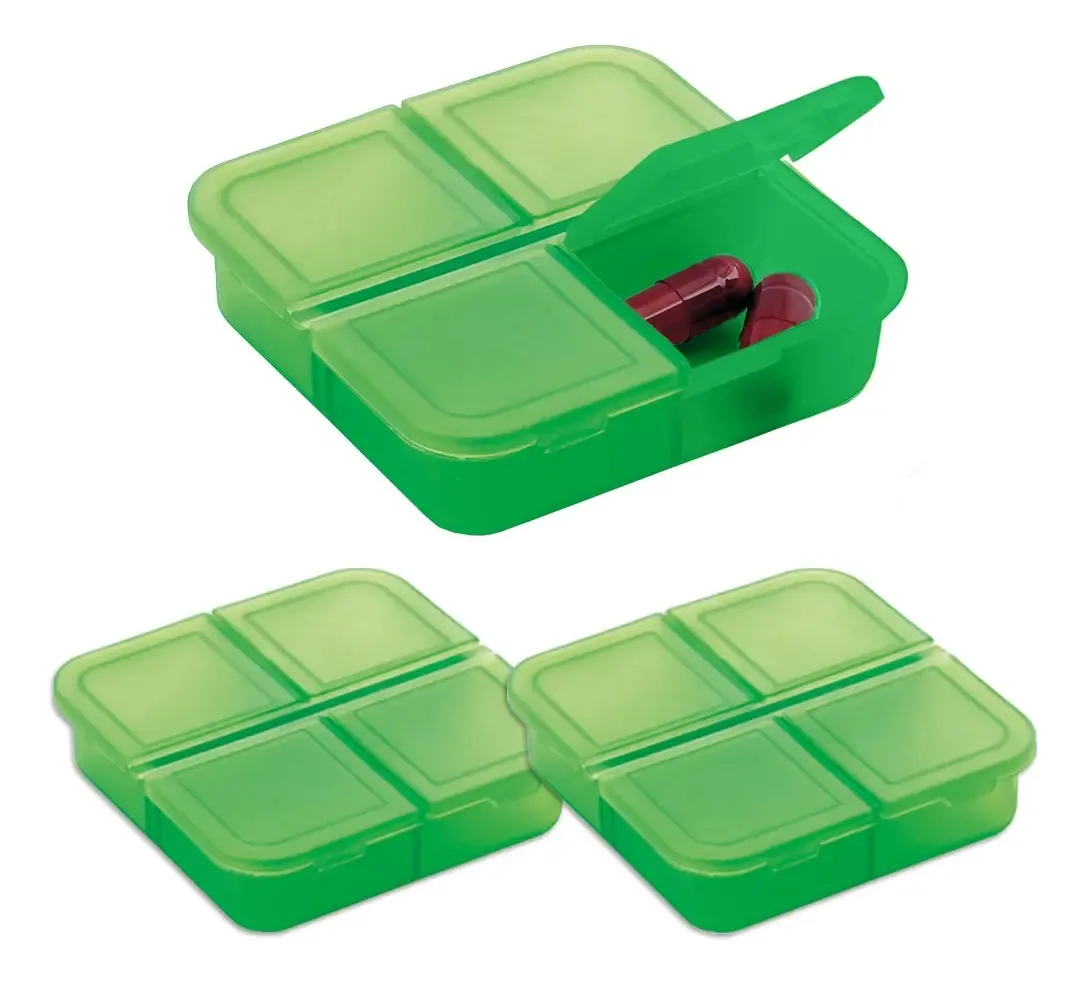 Kit 3x Porta Comprimidos Com 4 Divisórias Topget Verde