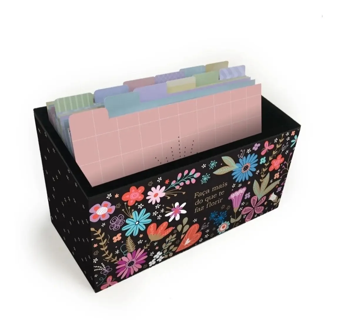 Fichario De Mesa Preto De Flores