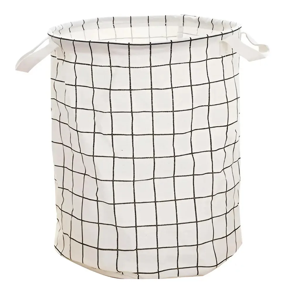 Cesto Para Roupa Suja Branco Estampa Grid