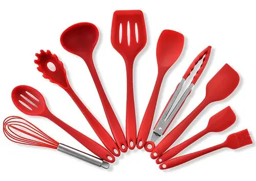 Kit 10 Utensílios Para Cozinha Silicone Vermelho
