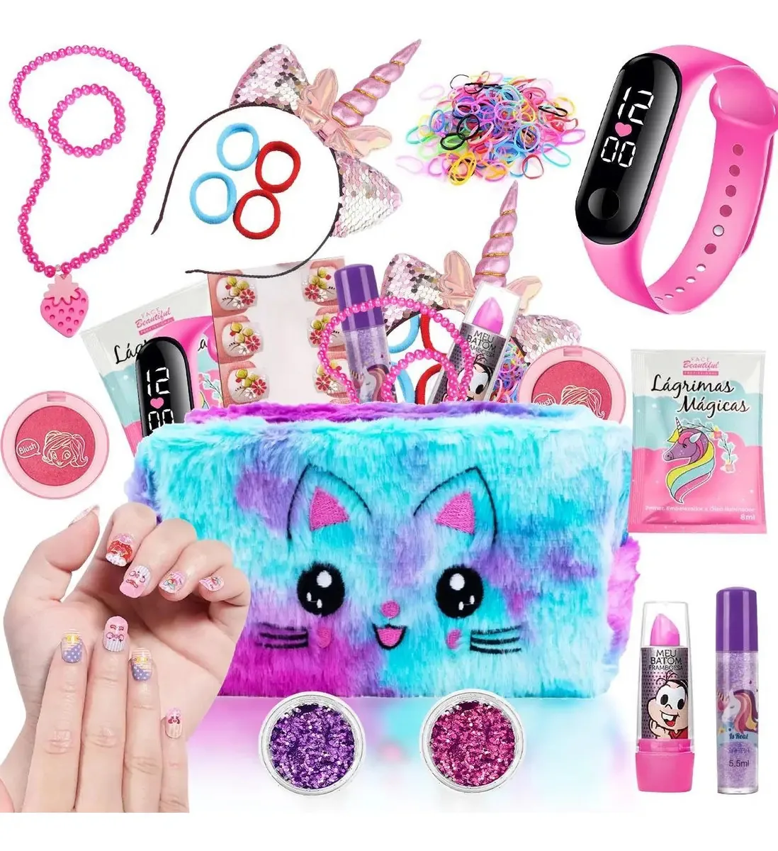 Kit Maquiagem Infantil Necessaire Com Relógio Pk164
