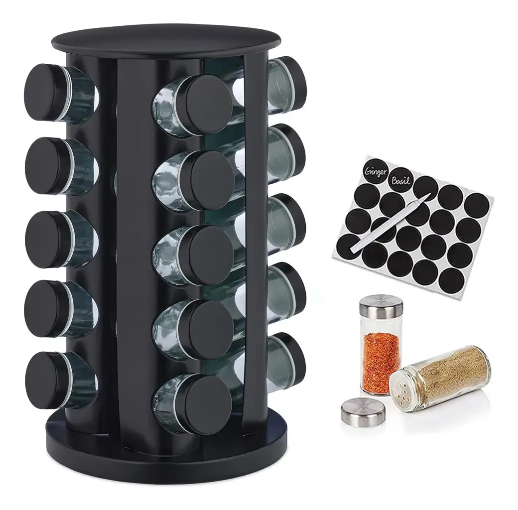 Porta Temperos Condimentos Inox DOAF Porta Temperos Giratório 20 Potes - Cozinha Cor Black