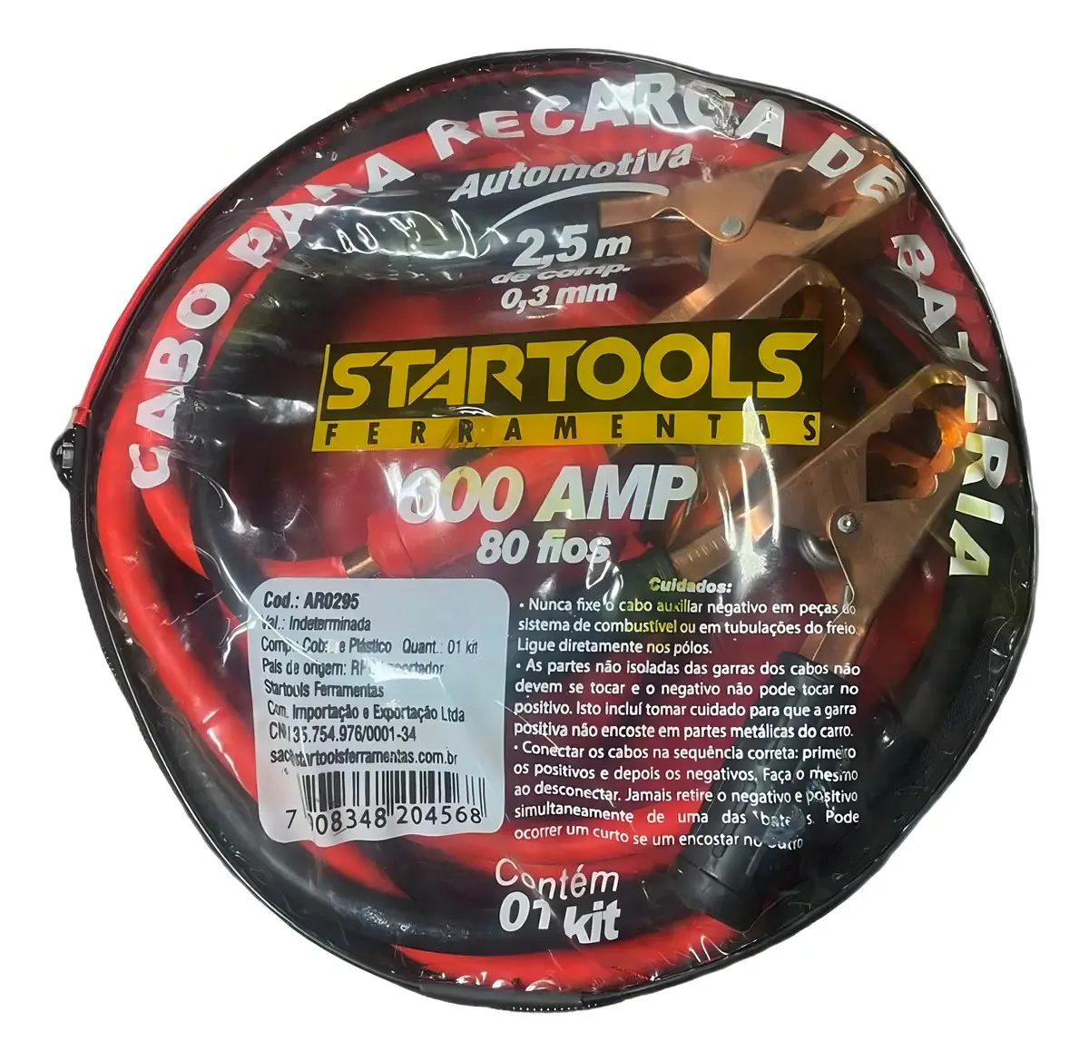 Ar0295 Cabo Para Recarga De Bateria Automotiva 2,5mts 0,3mm 80 Fios 600 Amp