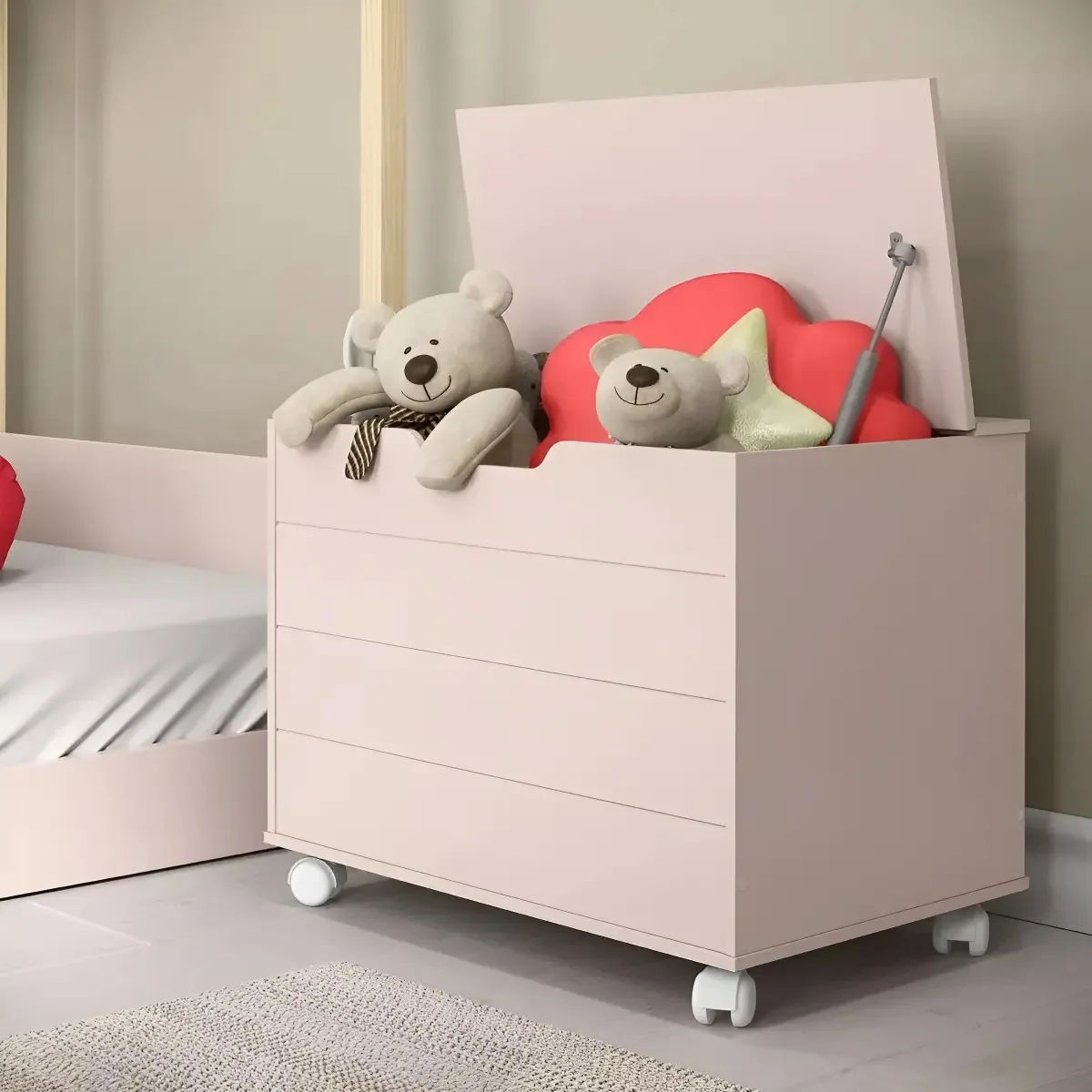Baú Caixa Organizadora De Brinquedos Infantil Cor Rose Menina MDF Licy-Moveis