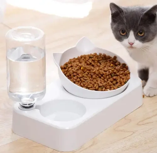 Comedouro Raçã Duplo Cachorros E Gatos Bebedouro Automático