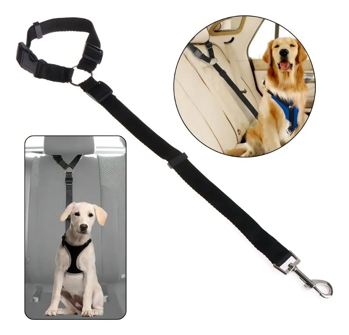Coleira Cinto De Segurança Veicular Para Pets Pronta Cor Preto