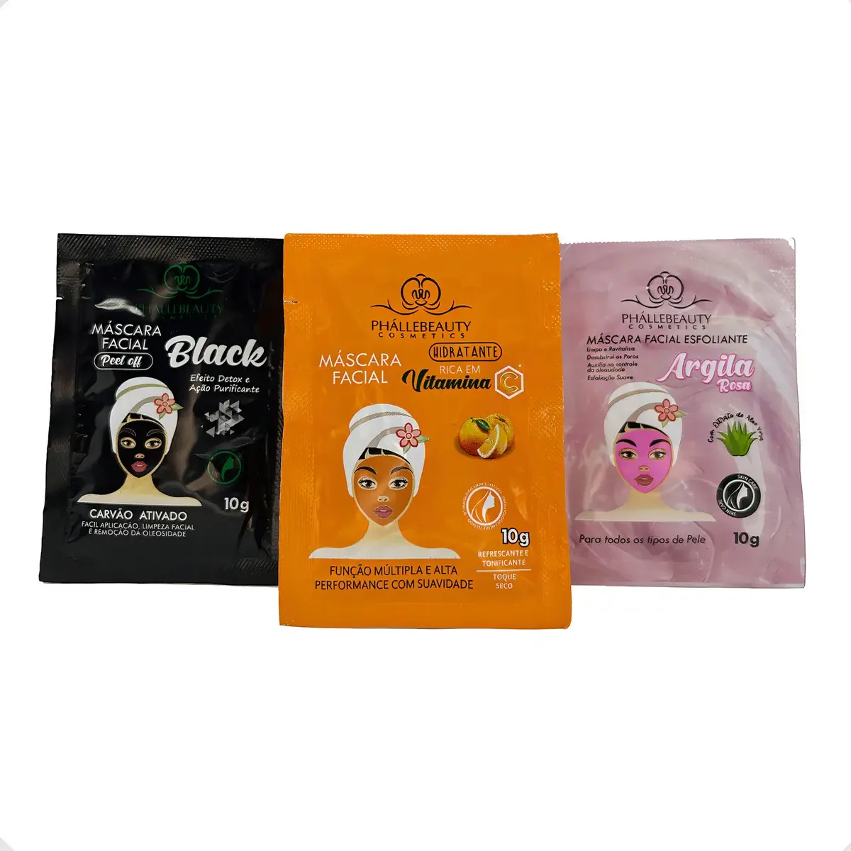 Kit 3 Máscaras Faciais Esfolia Limpa E Hidrata Phallebeauty Tipo De Pele Mista