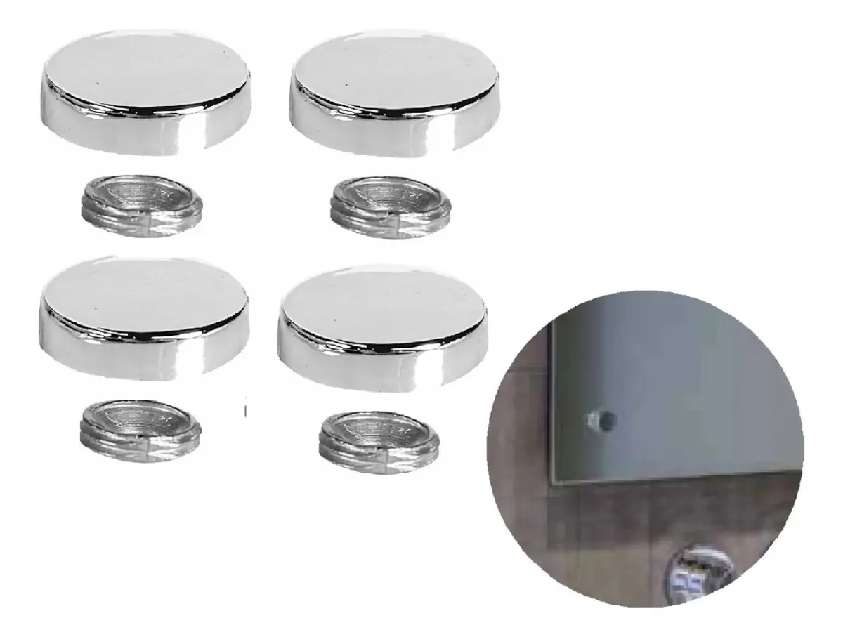 Kit 4 Acabamentos Para Espelho Cromado Botao Rosca Interna