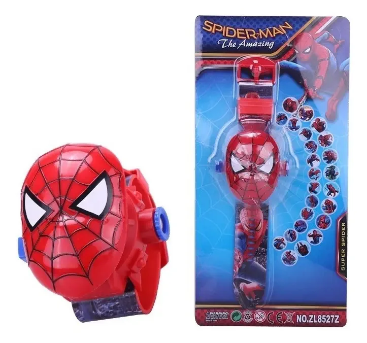 Relogio Homem Aranha Projetor De Luz Com 24 Imagens Infantil