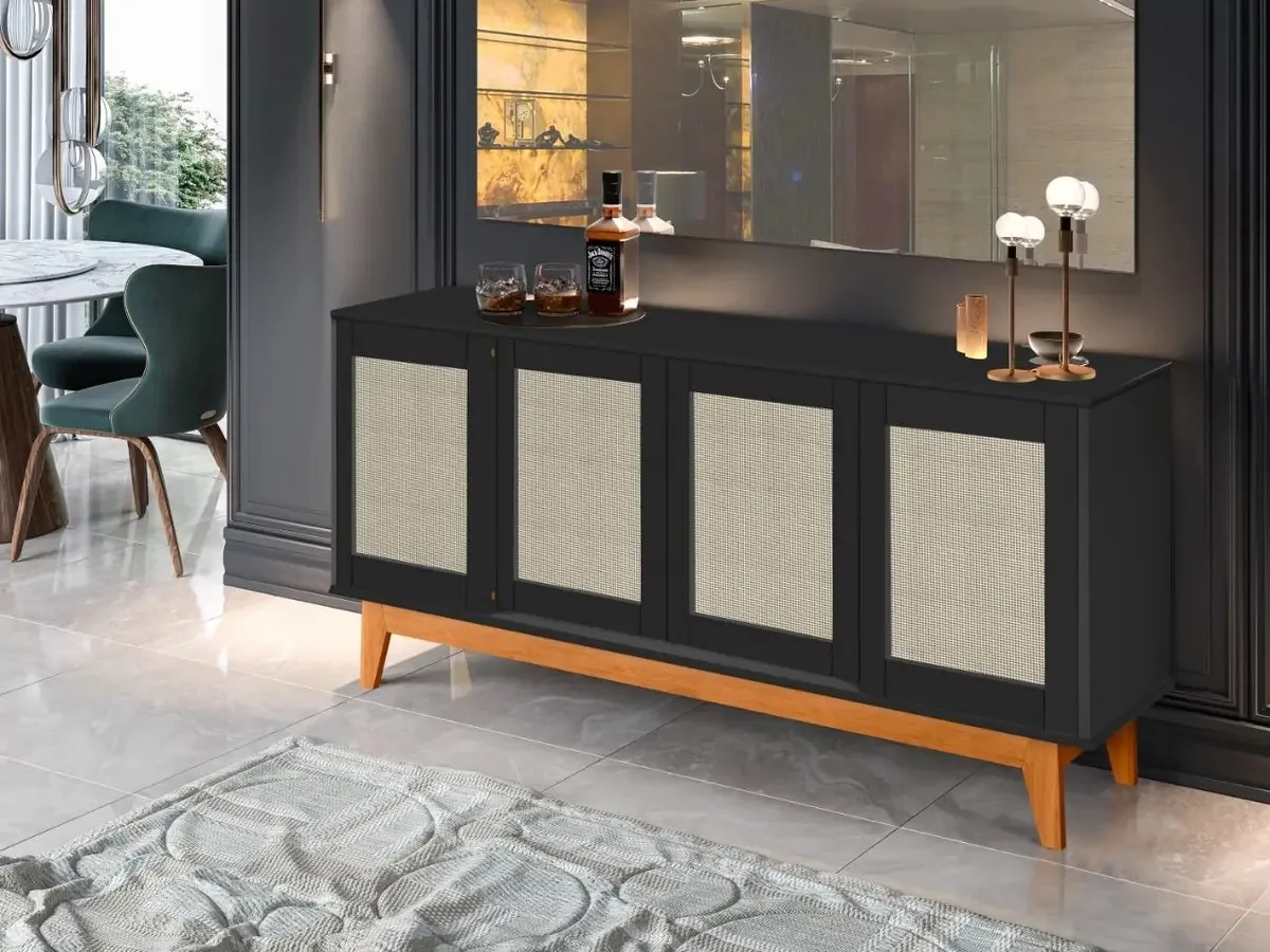 Buffet Detroit 4 Portas Madeira Pés Madeira Ofertamo Cores Cor Preto