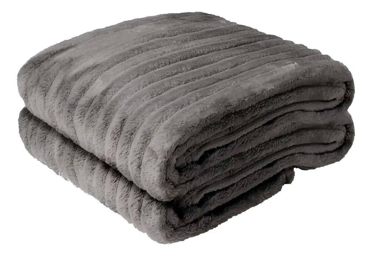 Manta Canelada Cobertor Fleece Veludo Casal Luxo 180x230cm Cor Tabaco