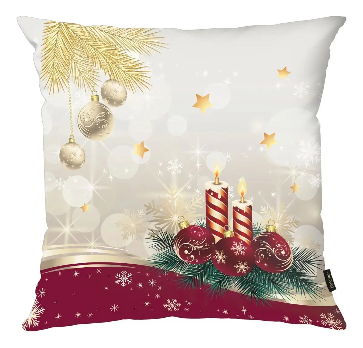 Capa Para Almofada Natalina 43x43cm Vela Com Enfeites E